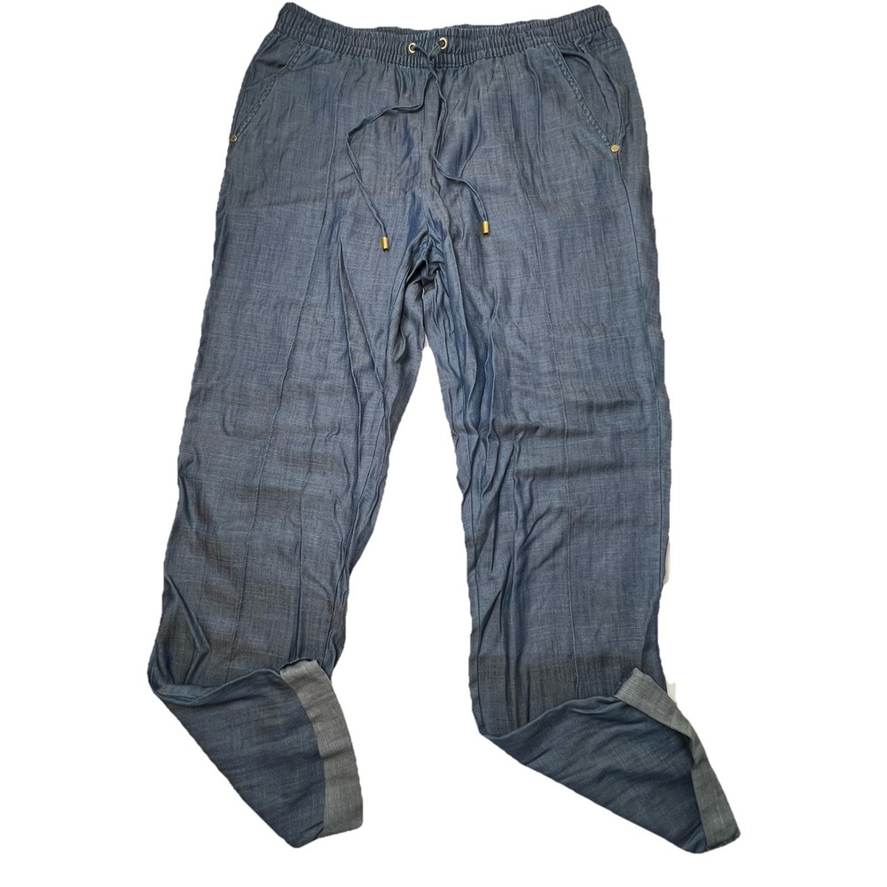 Ellen Tracy Jeans Womens M Lyocell Cuffed Tapered Leg Drawstring Denim Blue